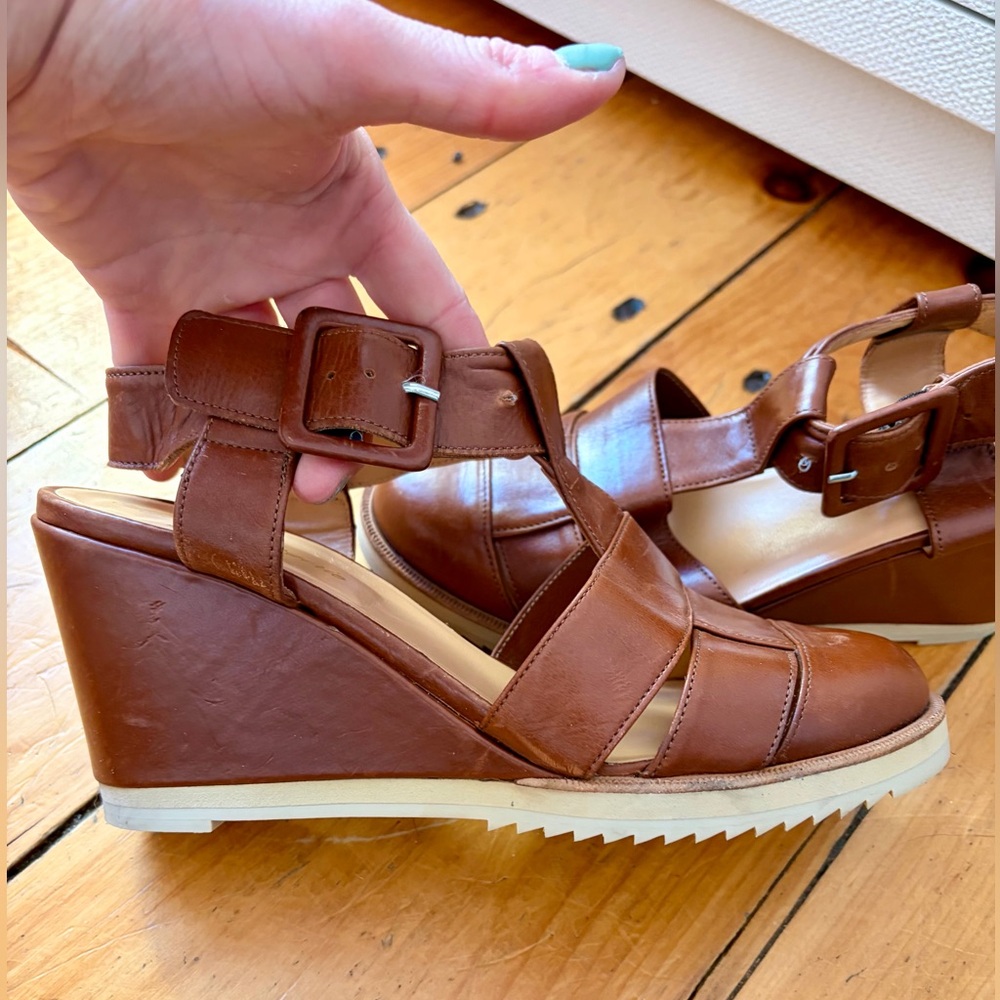 Robert Clergerie Brown Leather Wedge Sandals Size 7 Made in France